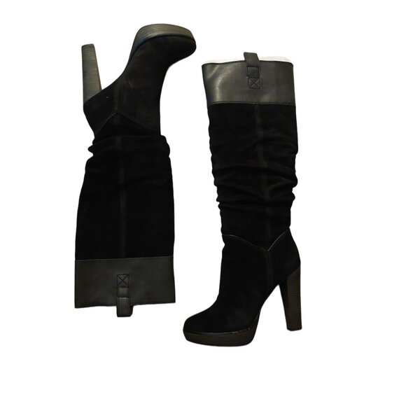 BCBGMAXAZARIA Anika Black Suede & Leather High Heel Boots $495 - Picture 1 of 8